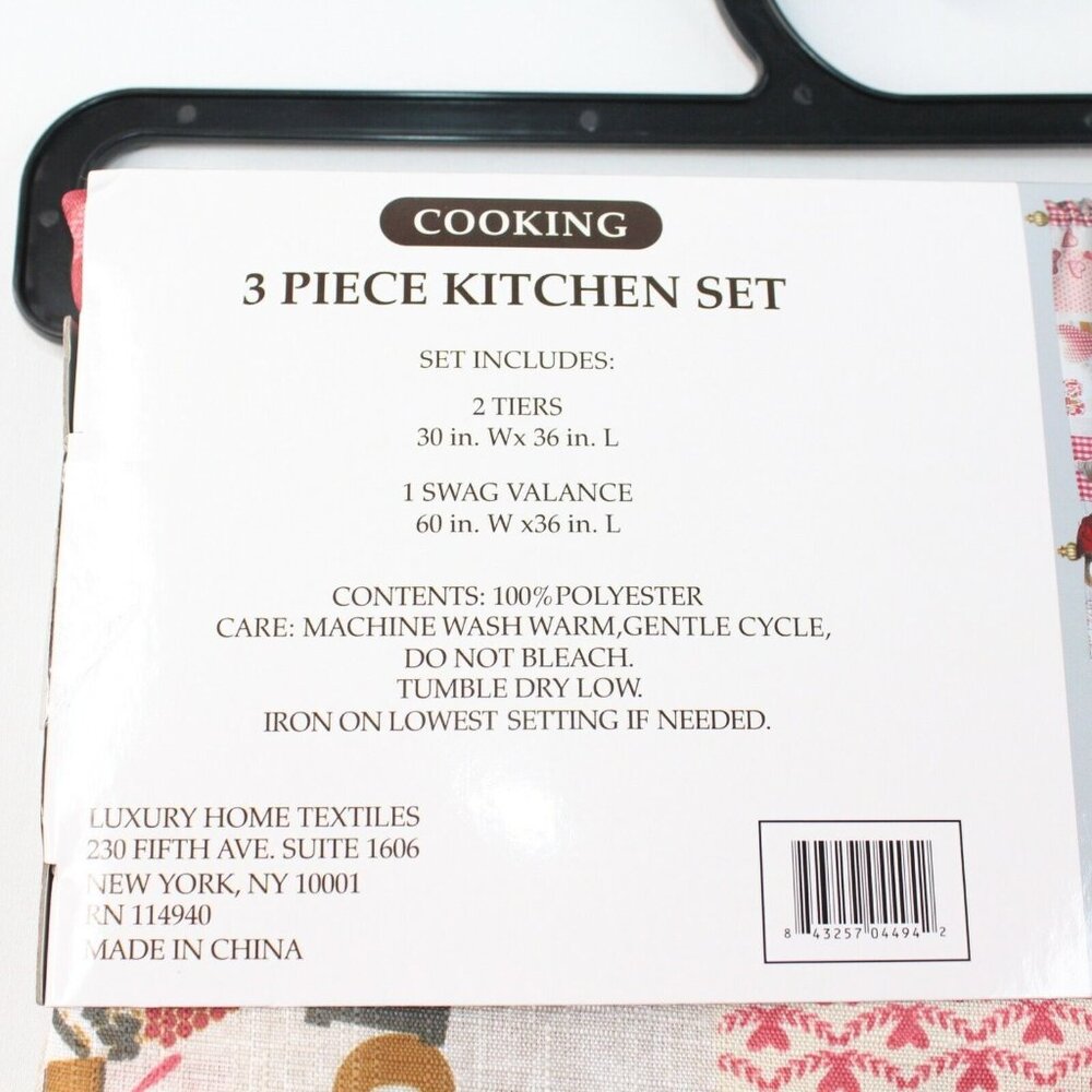 Luxury Home Collection 3 Piece Red I Love Cooking Kitchen Window Curtain Set - Picture 5 of 5